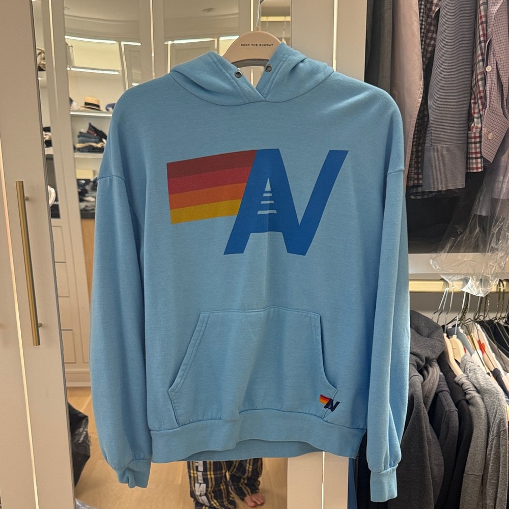 Aviator Nation Light Blue Hoodie with Multicolor Logo